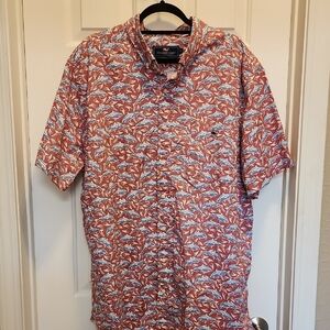 Vineyard Vines Men's Red and Blue Leaf Print Shirt